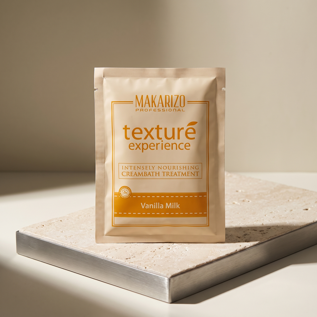 Makarizo Vanilla Milk Creambath sachet — editorial Moir