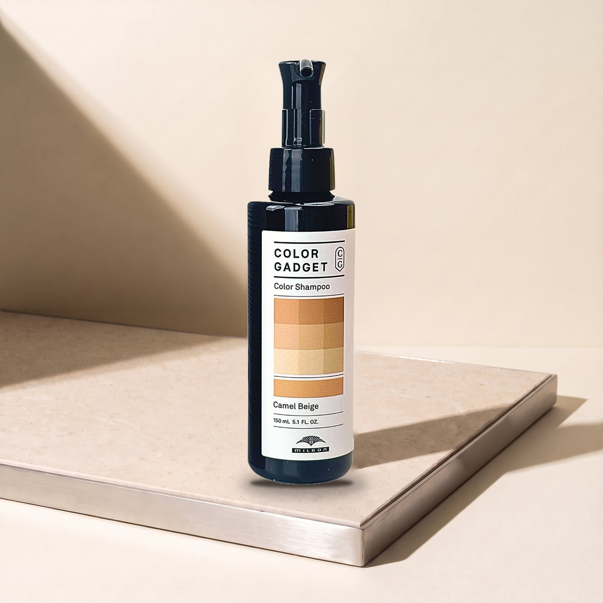 Milbon Color Gadget Camel Beige 150 mL — komposit editorial dari foto produk asli