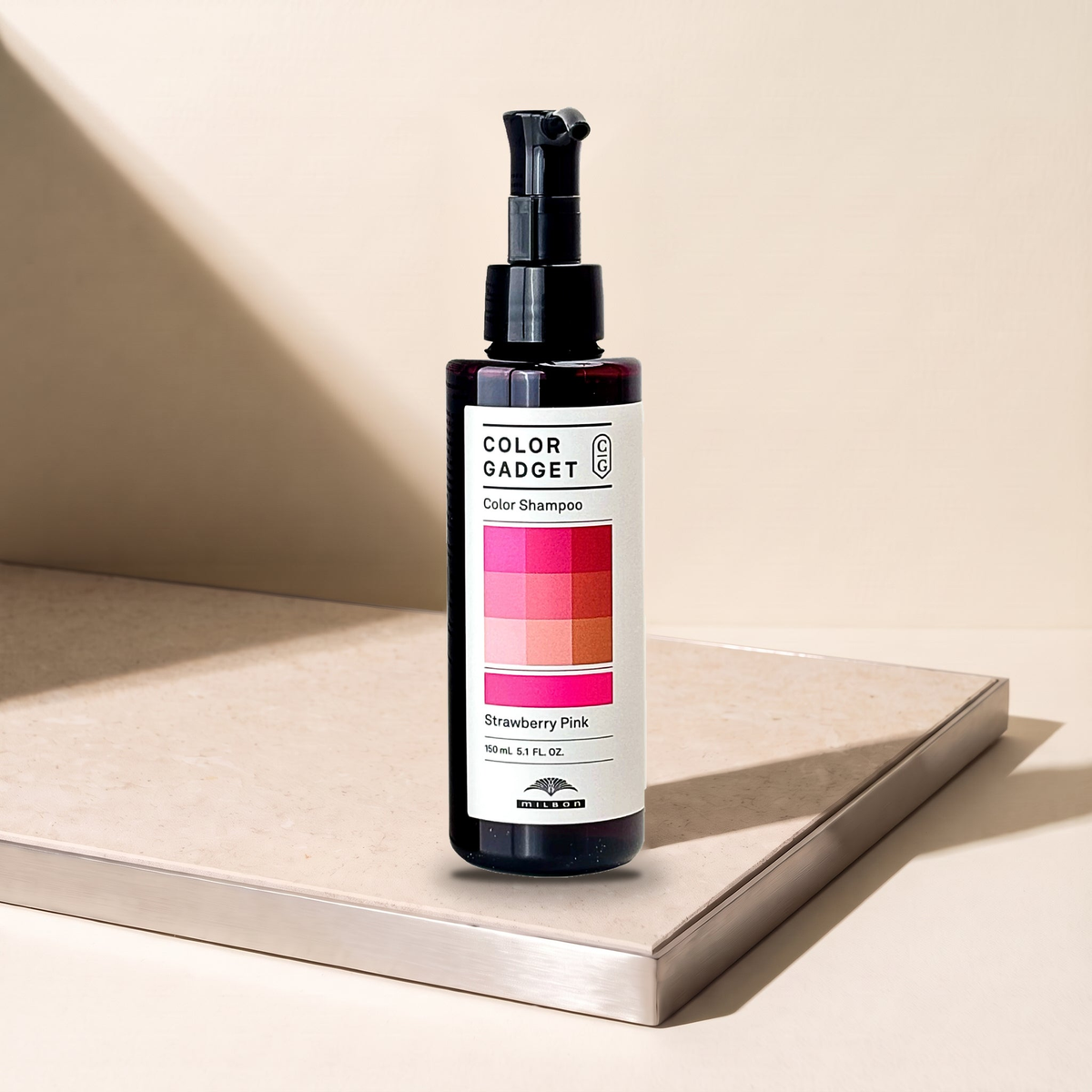 Milbon Color Gadget Strawberry Pink 150 mL — komposit editorial dari foto produk asli
